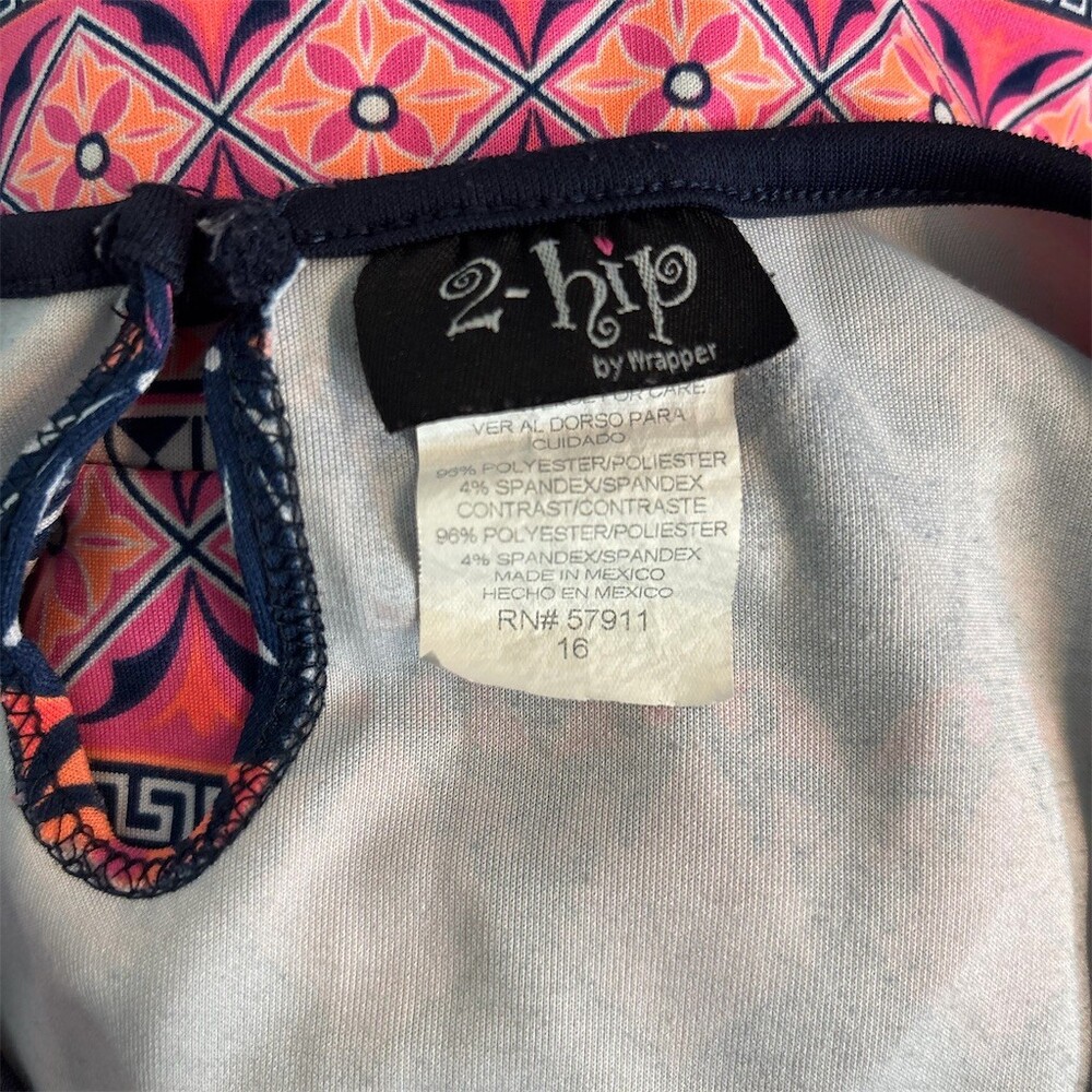 2-Hip by Wrapper Dress Womens Size 16 Pink Navy Geometric Fit & Flare Knee - Picture 2 of 3
